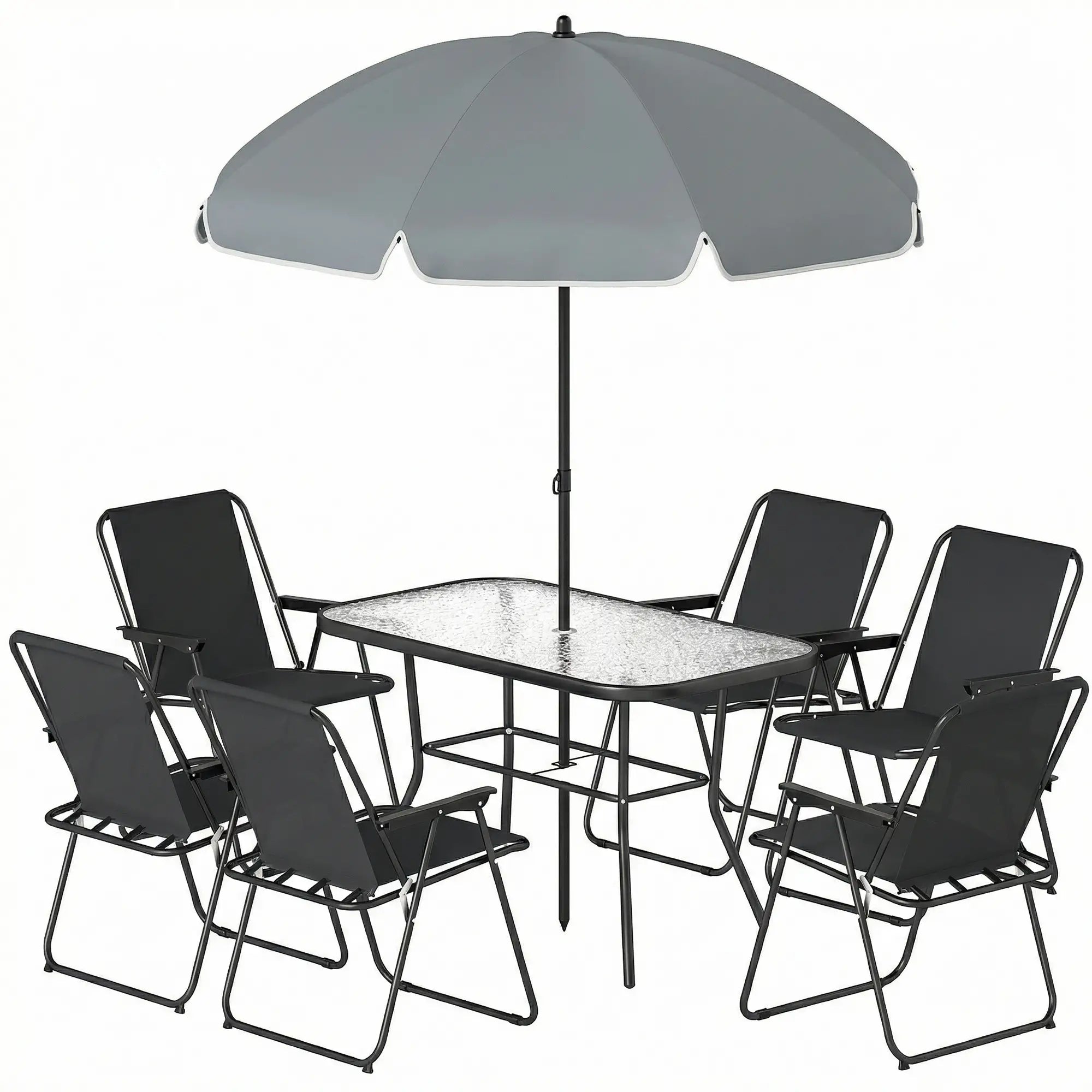 8 Piece Patio Set, Folding Chairs, Tempered Glass Tabletop, Black Outdoor Dining Sets Black at Gallery Canada
