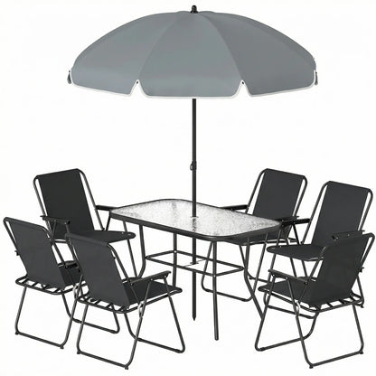 8 Piece Patio Set, Folding Chairs, Tempered Glass Tabletop, Black Outdoor Dining Sets Black at Gallery Canada