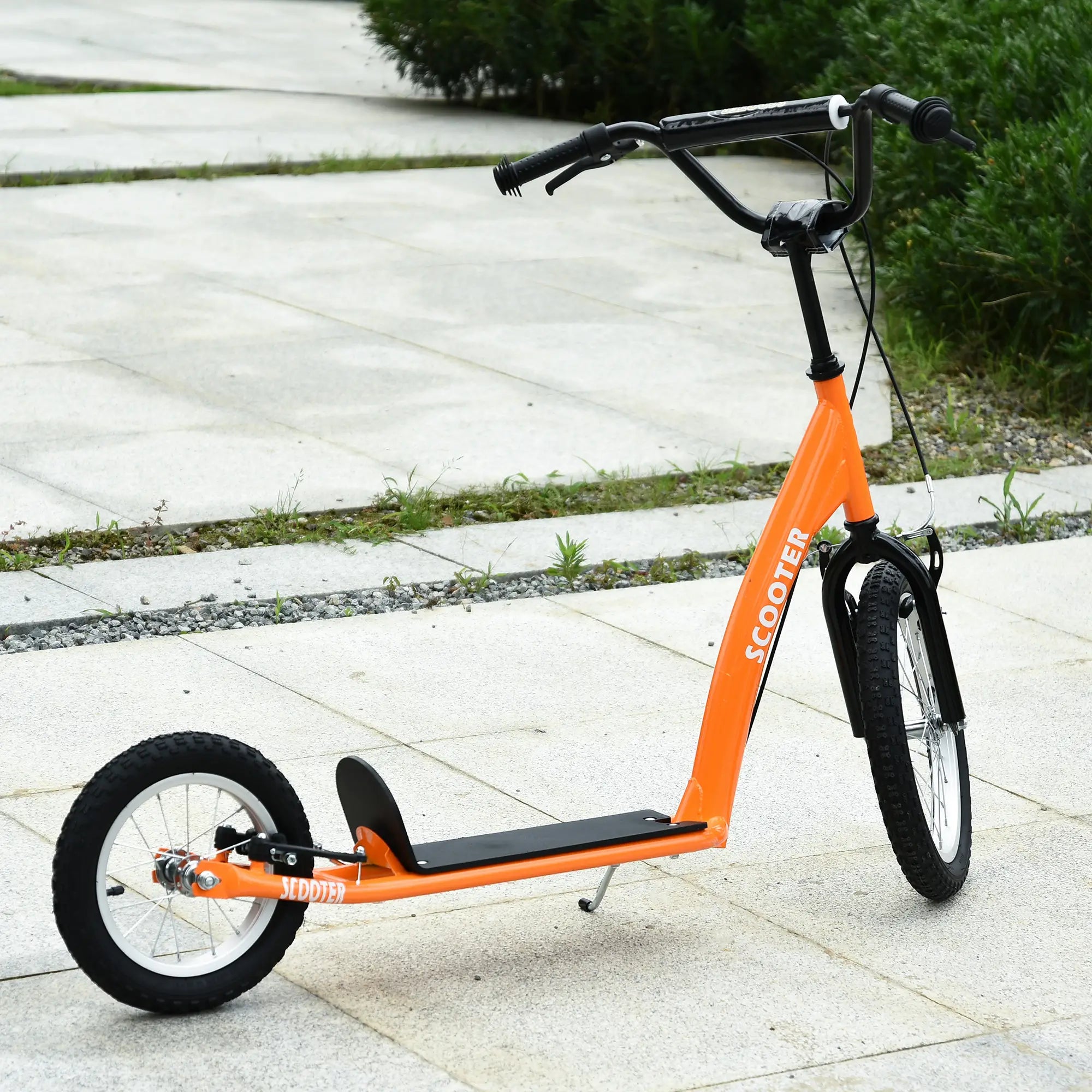 Kids Scooter, Adjustable Handlebar, Dual Brakes, Inflatable Wheels, Age 5+, Orange Scooters at Gallery Canada