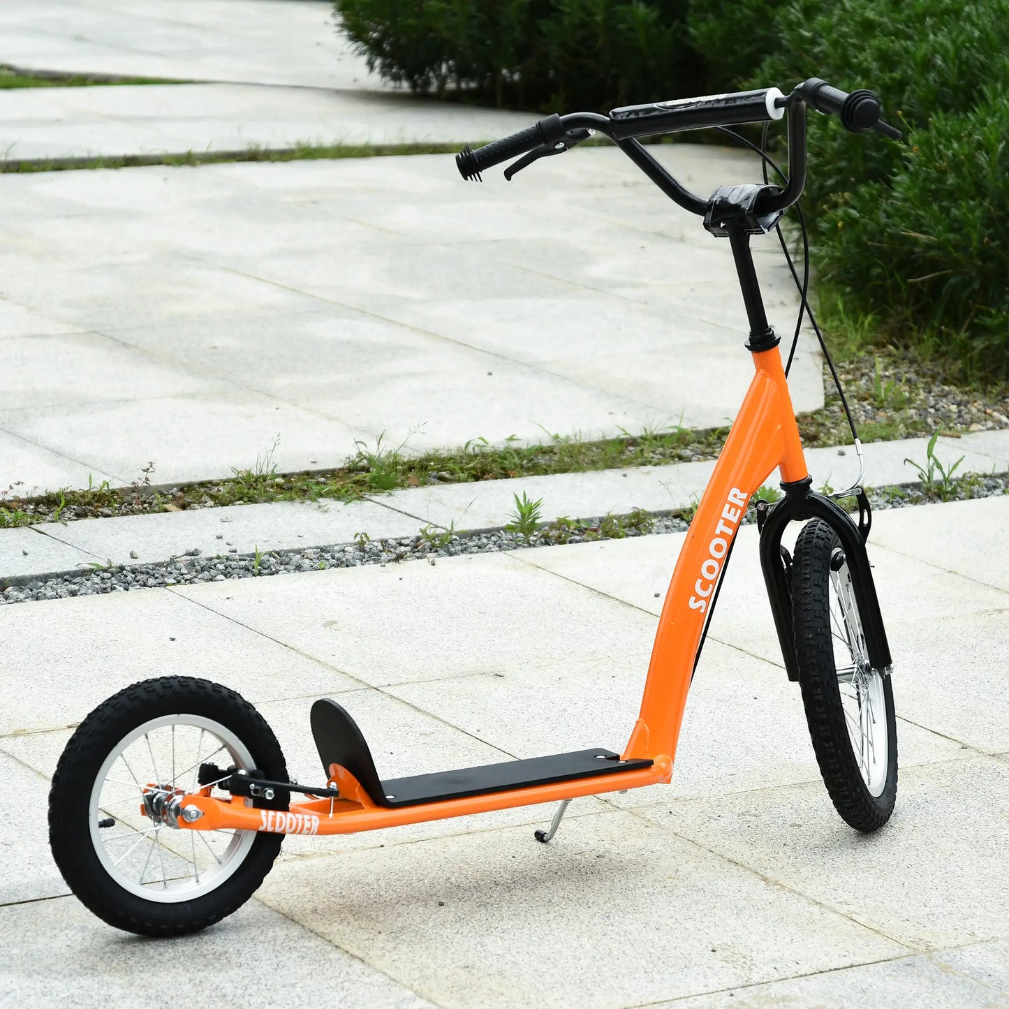 Kids Scooter, Adjustable Handlebar, Dual Brakes, Inflatable Wheels, Age 5+, Orange Scooters at Gallery Canada