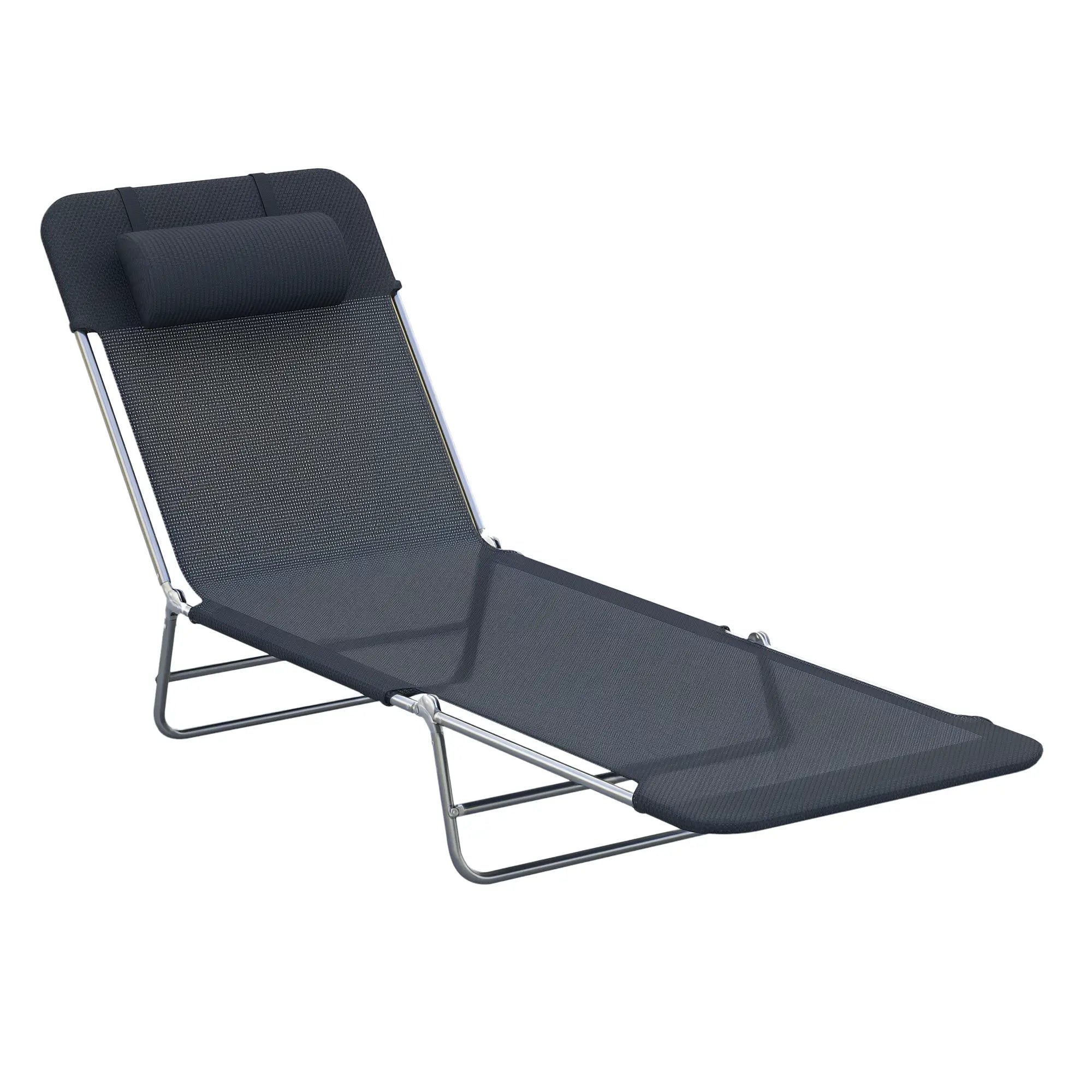 Portable Adjustable Reclining Lounge Chair, Folding Chaise, Black Lounger Chairs Black at Gallery Canada