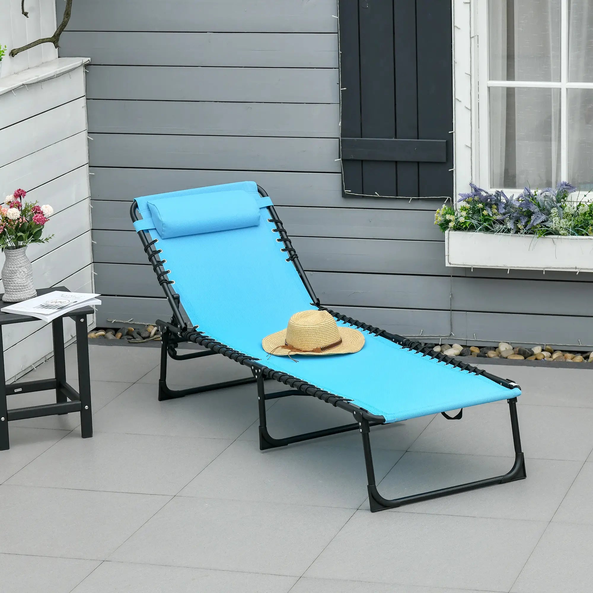 Outdoor Folding Lounge Chair, 4-Level Adjustable, Sky Blue Lounger Chairs at Gallery Canada