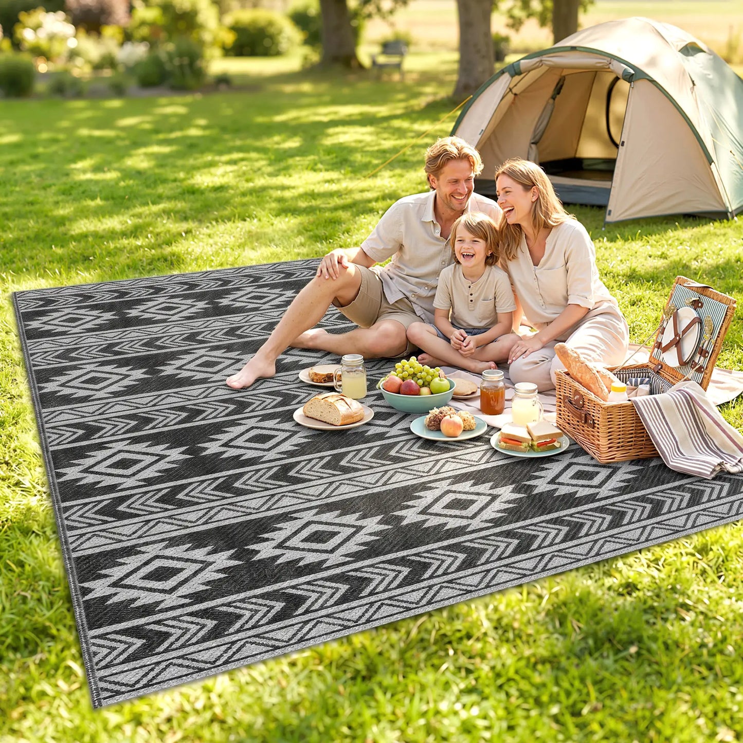Reversible Outdoor RV Rug, Patio Mat, 6' x 9', Black & Grey Garden Decor at Gallery Canada