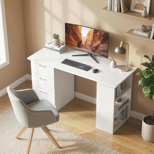 47 Inches Office Desk, 3-Tier Storage Shelves, Drawers, White