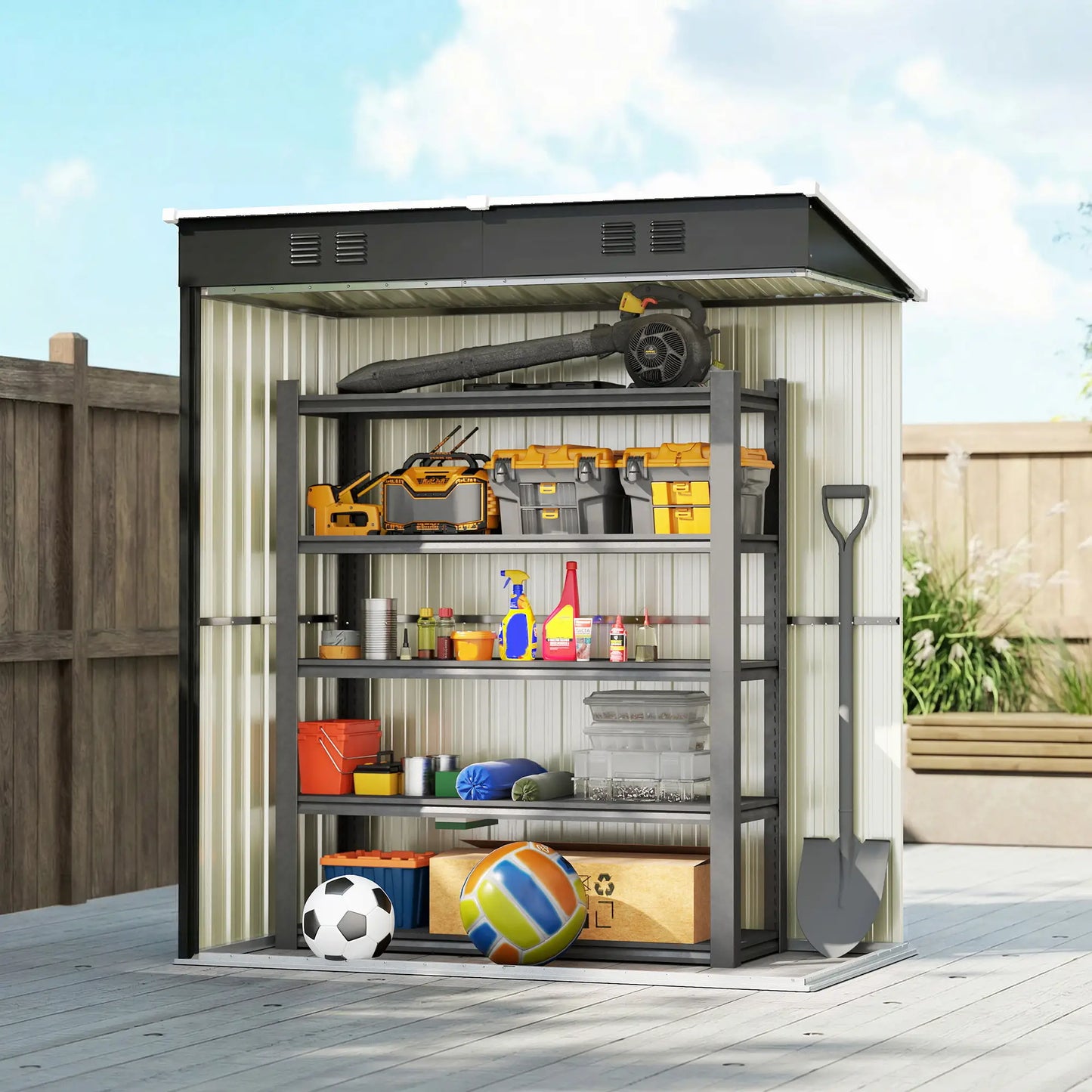 5 x 3 ft Metal Garden Shed, Lean-To Outdoor Storage, Dark Grey Sheds at Gallery Canada