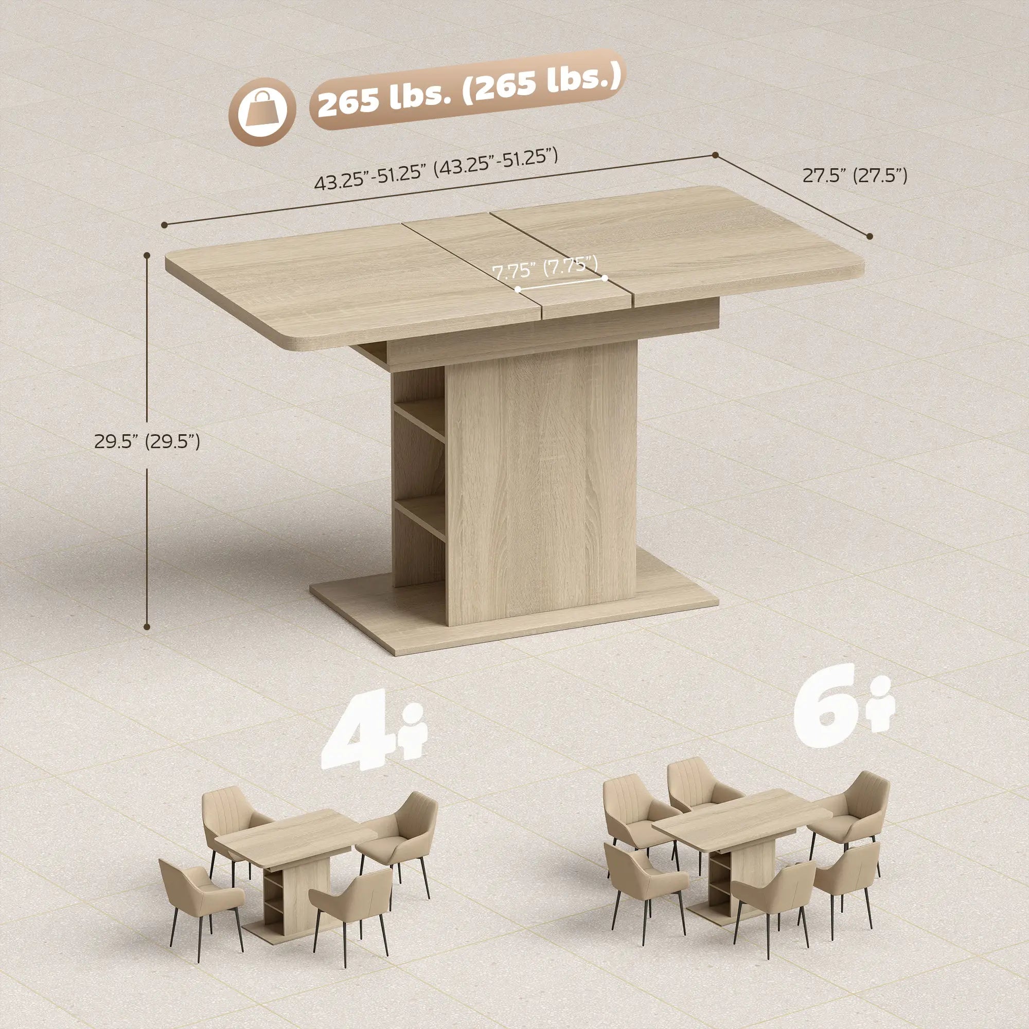 Extendable Dining Table, 43.3