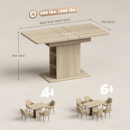 Extendable Dining Table, 43.3"-51.2", Natural Wood, 6 Shelves Dining Tables at Gallery Canada