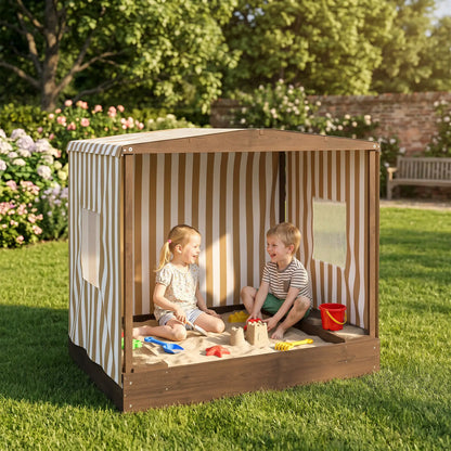 Kids Sandbox with Canopy, Bench Seats, 56" x 40" x 52", Brown Sandboxes & Accessories at Gallery Canada