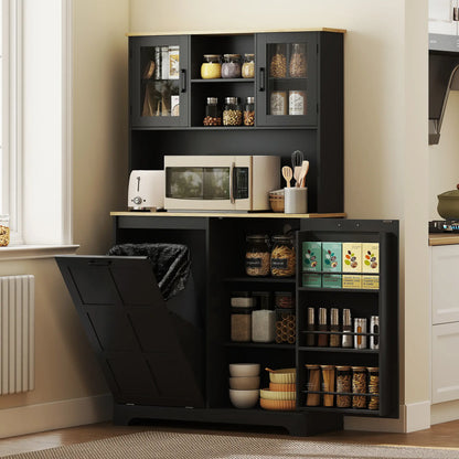 Kitchen Pantry Cabinet, 7 Gallon Trash Can, Adjustable Shelves, Acrylic Doors, Black Kitchen Pantry Cabinets at Gallery Canada