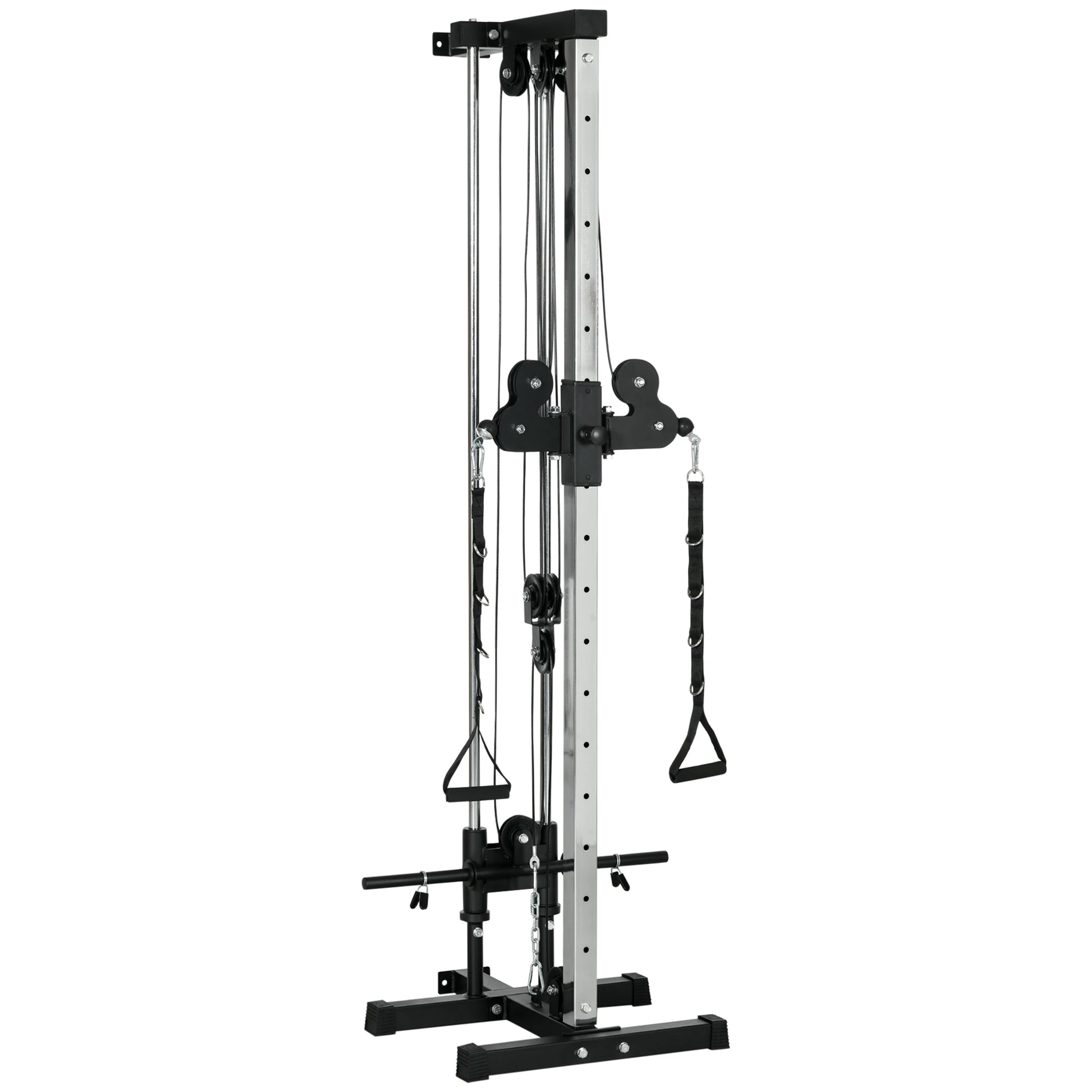 Wall Mount Cable Station, 15 Position Adjustable Dual Pulley, Home Gym Power Towers Black at Gallery Canada
