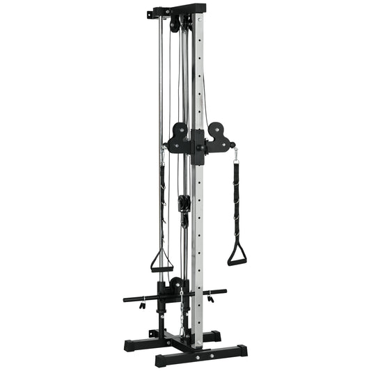 Wall Mount Cable Station, 15 Position Adjustable Dual Pulley, Home Gym Power Towers Black at Gallery Canada