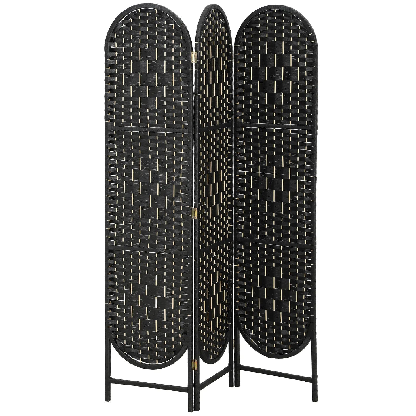Bohemian Privacy Screen, 3 Panel Folding Room Divider, Arched Top, Black Room Dividers Black at Gallery Canada