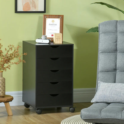 5 Drawer File Cabinet on Wheels, 15.7" x 15.7" x 26.4", Black Office Cabinets & Cupboards at Gallery Canada