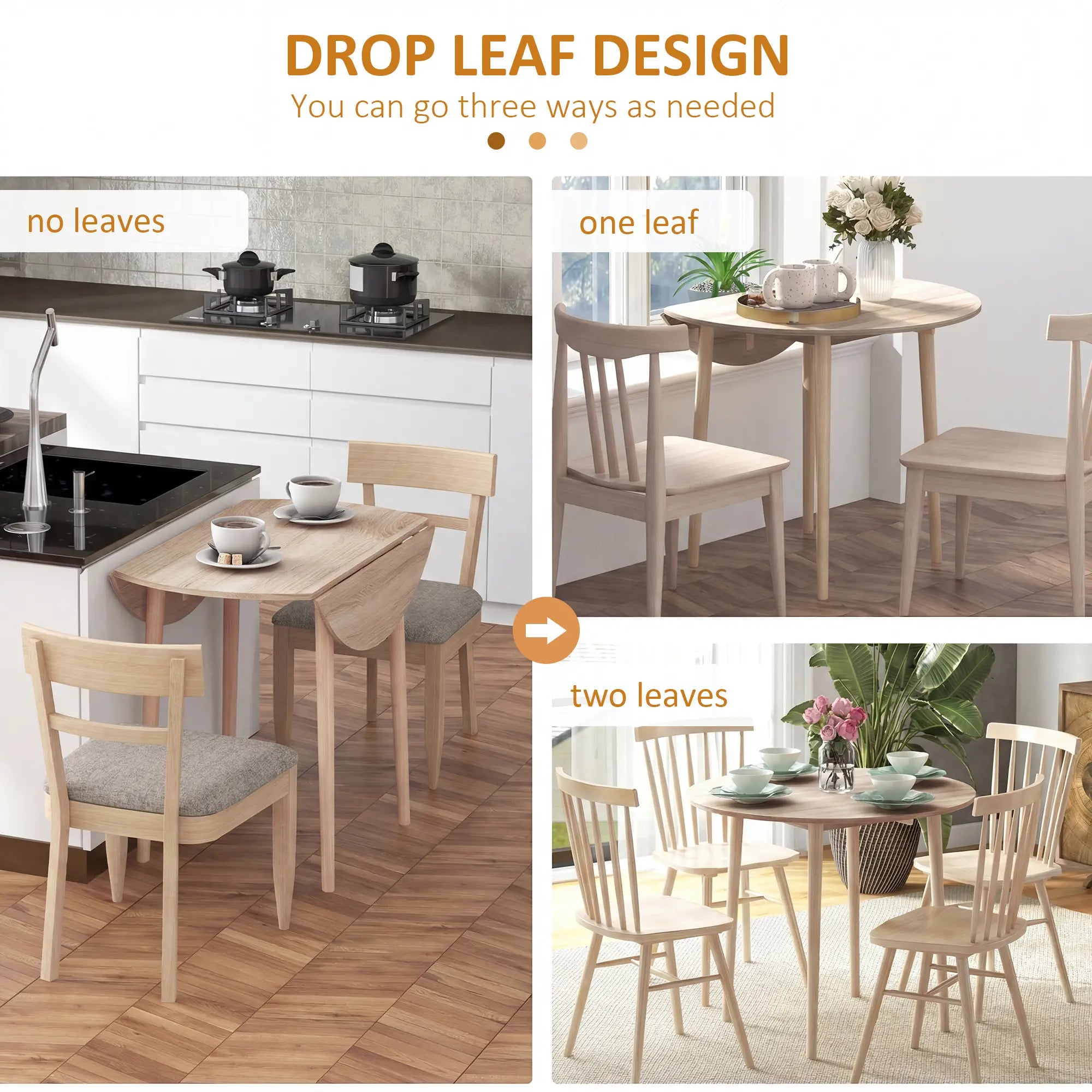 Round Folding Dining Table, Drop Leaf Kitchen Table, Wood Legs, Oak Dining Tables at Gallery Canada