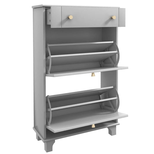 Slim Shoe Storage, 2 Flip Drawers, Adjustable Shelves, 8 Pair, Grey Shoe Storage Cabinets & Racks Grey at Gallery Canada