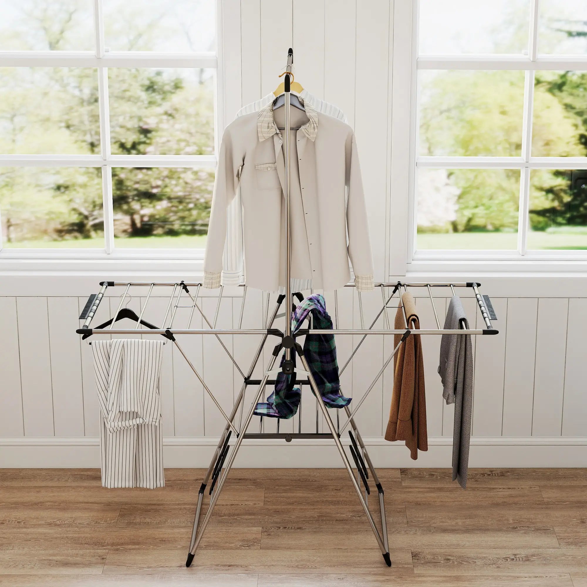 Foldable Stainless Steel Clothes Drying Rack, Adjustable Gullwings, Silver Bath Accessories at Gallery Canada