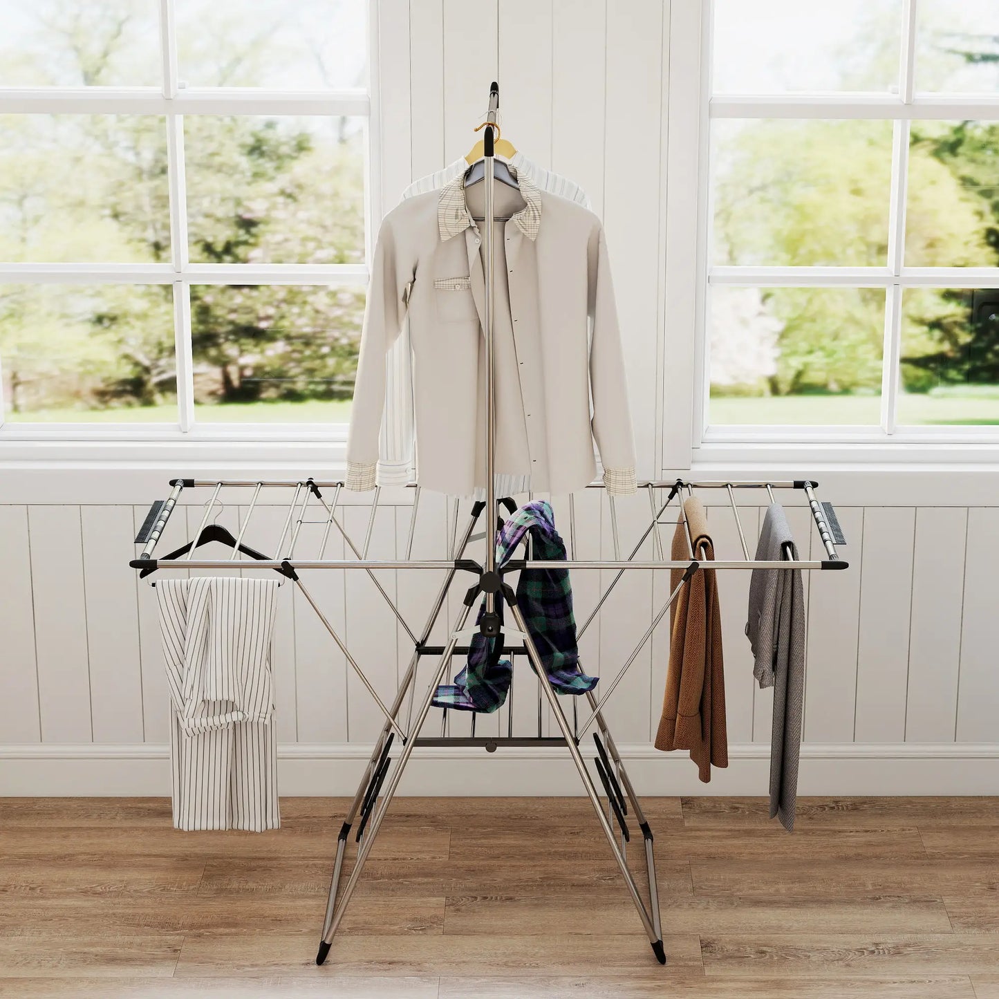 Foldable Stainless Steel Clothes Drying Rack, Adjustable Gullwings, Silver Bath Accessories at Gallery Canada