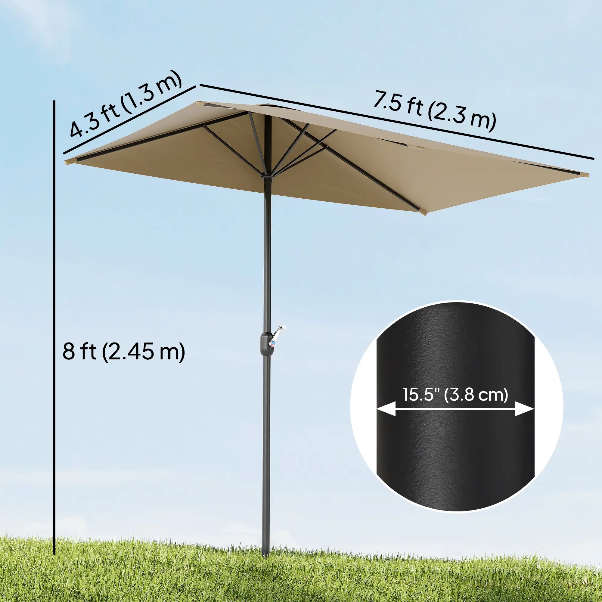 8ft Half Round Outdoor Patio Umbrella, Sun Shade, 5 Ribs Half Round Umbrellas at Gallery Canada