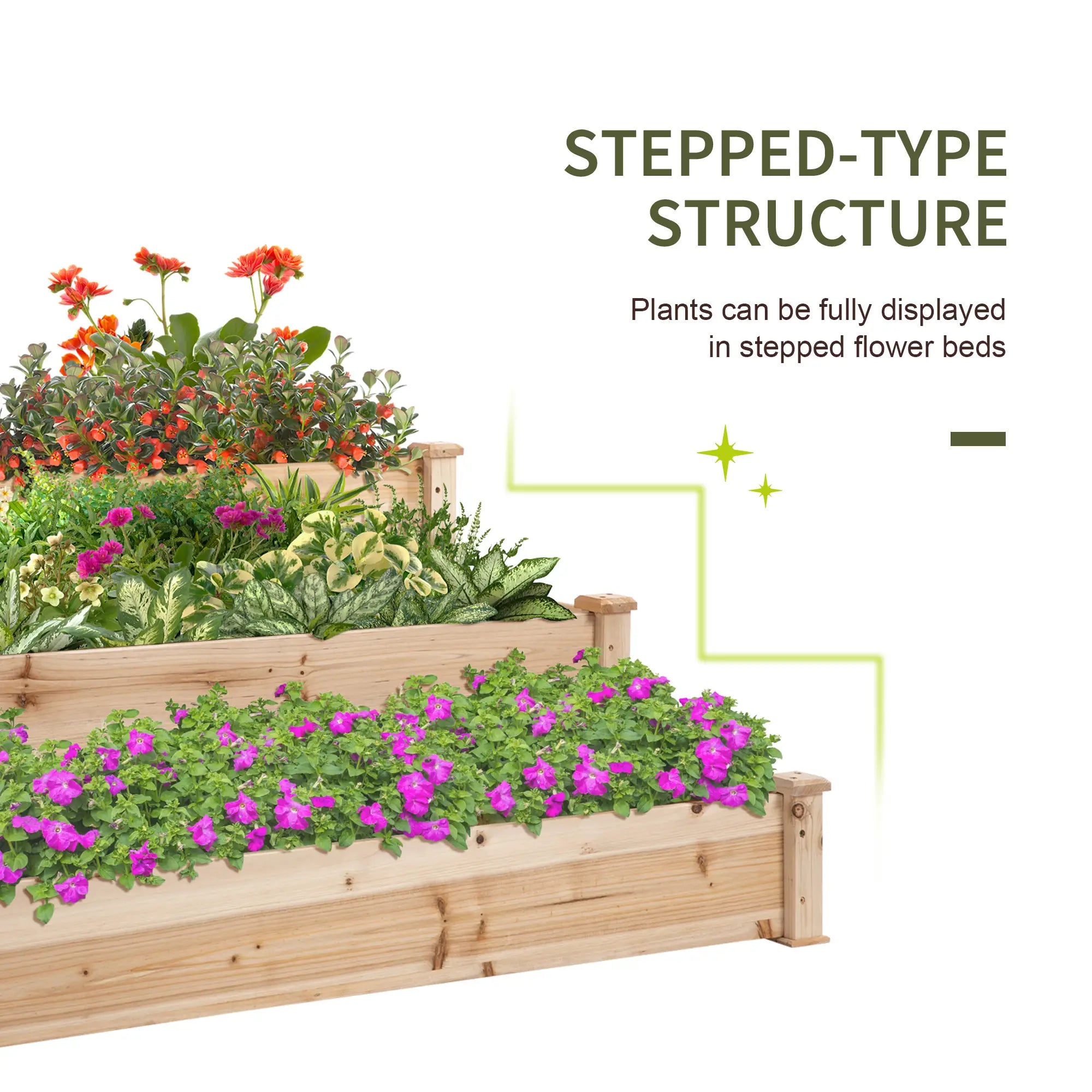49x49x22 Inch 3-Tier Raised Garden Bed, Wooden Planter Kit, Natural Wooden Planter Boxes at Gallery Canada