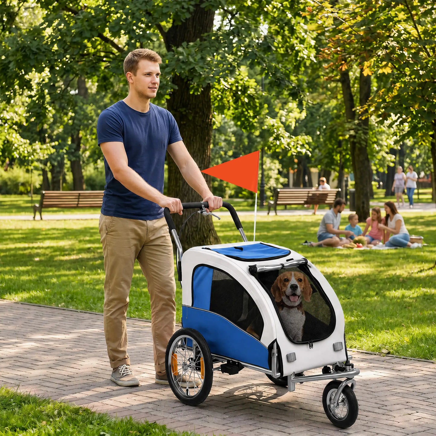 2 In 1 Dog Bike Trailer, Foldable Pet Stroller, Light Grey