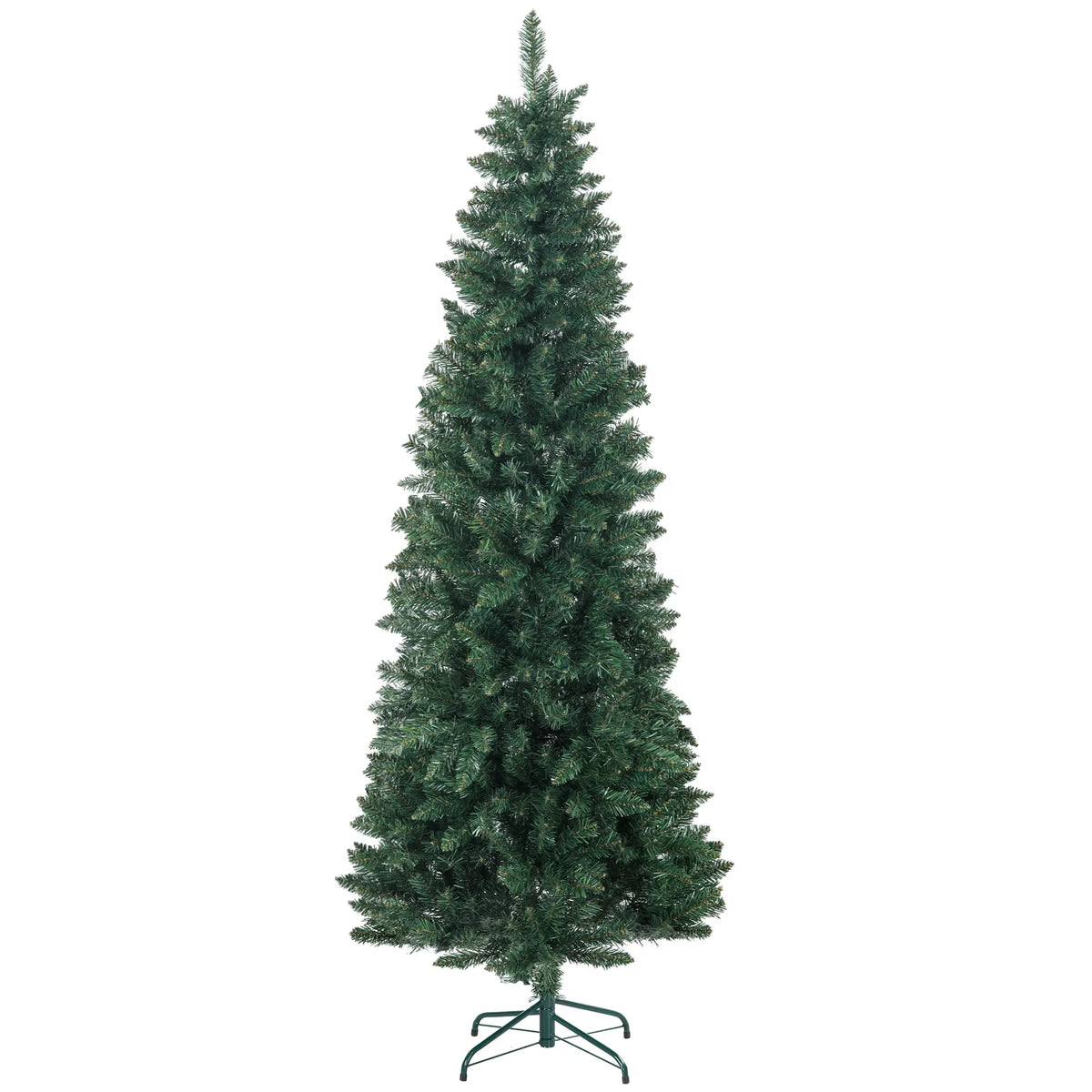 7ft Pencil Artificial Christmas Tree, 687 Branch Tips, Steel Base, Green