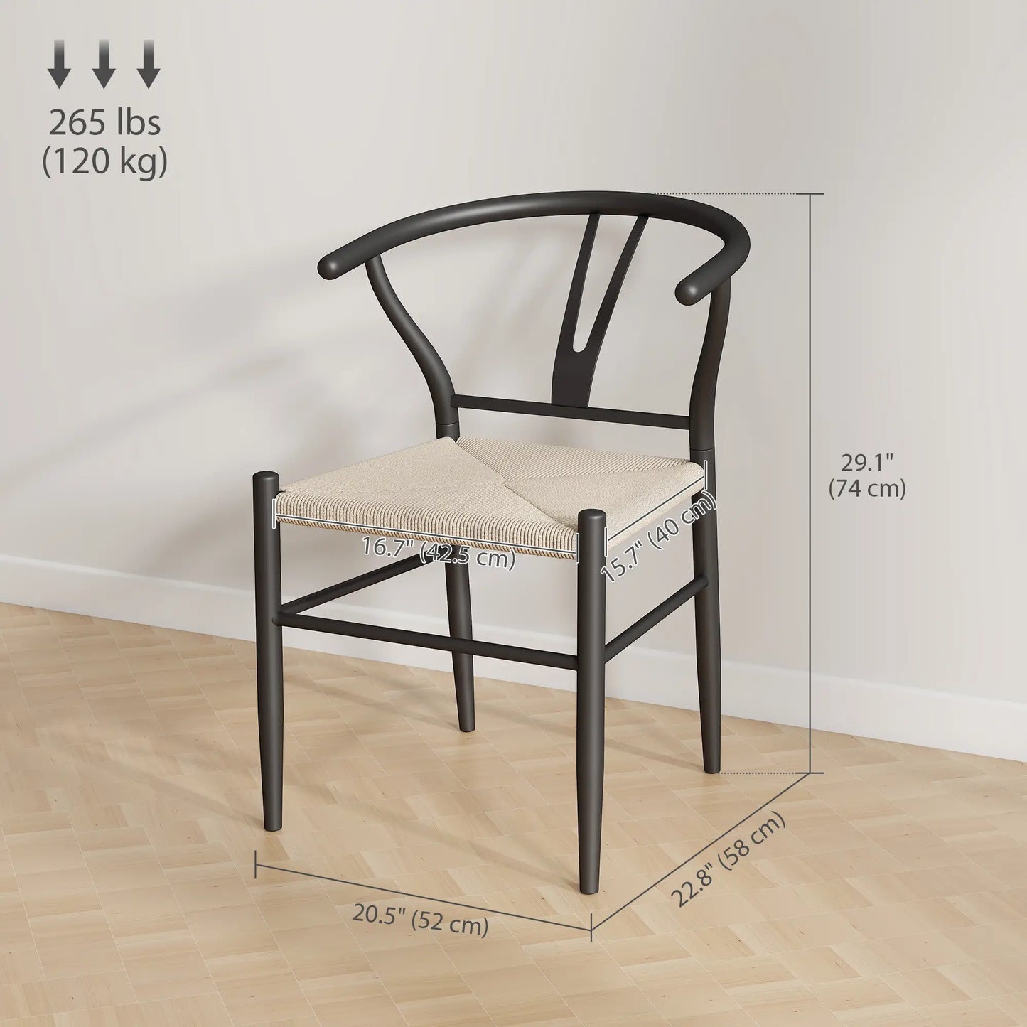 Set of 2 Weave Dining Chairs, Mid-Century Modern, Y-Shaped Backrest, Hemp Seat, Black Dining Chairs at Gallery Canada