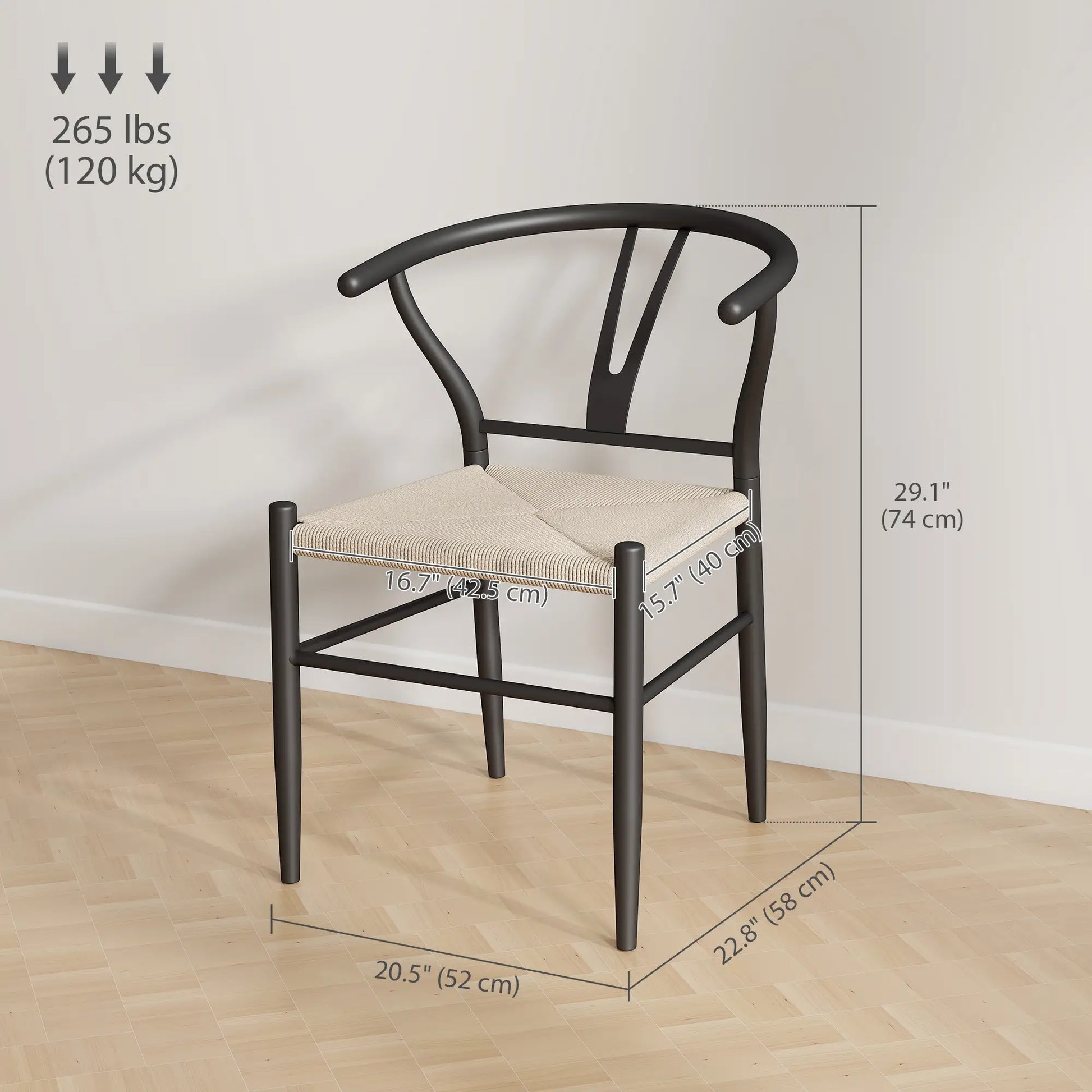 Set of 2 Weave Dining Chairs, Mid-Century Modern, Y-Shaped Backrest, Hemp Seat, Black Dining Chairs at Gallery Canada