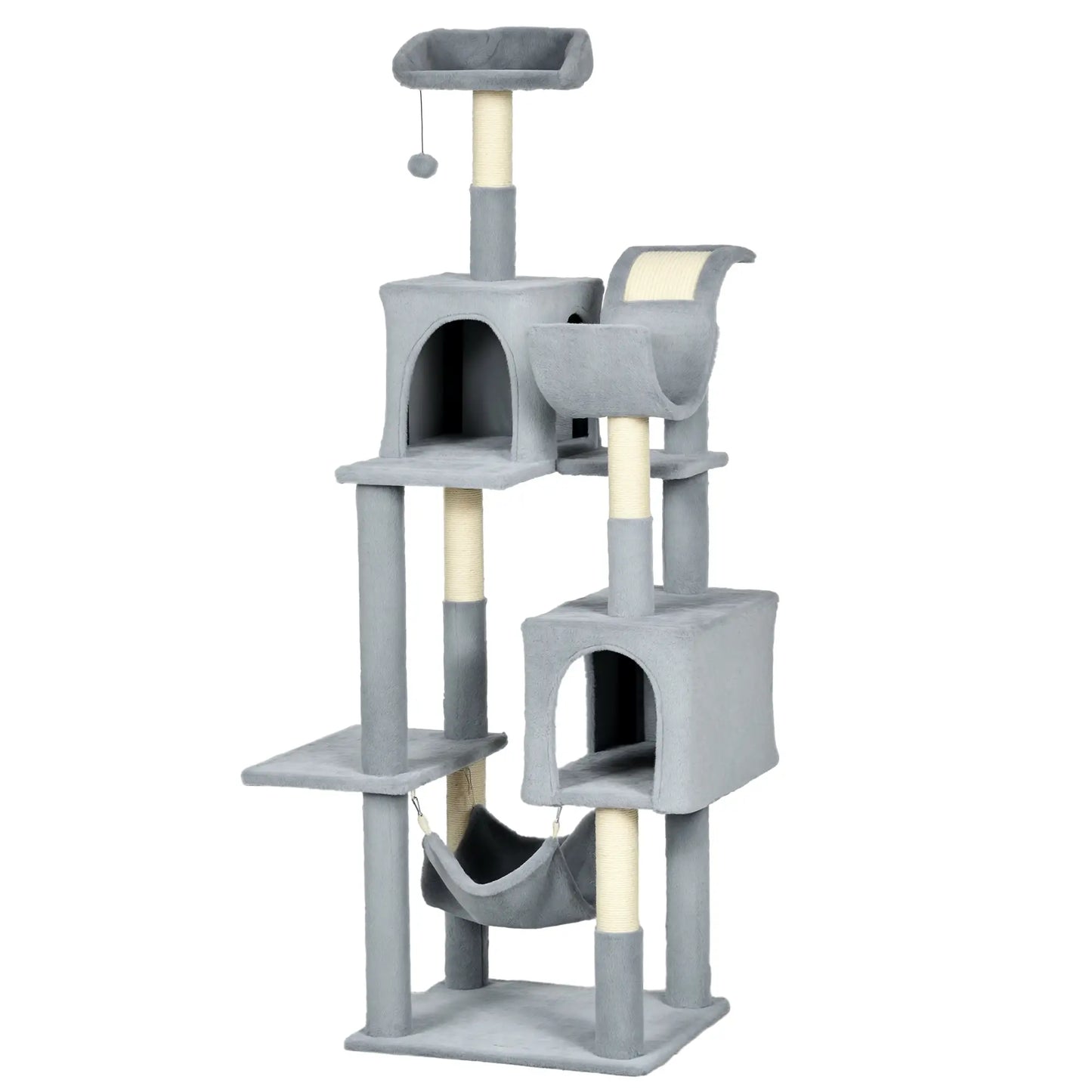 70" Tall Cat Tree, Multi-Level Tower with Hammock, Bed, Condo, Sisal Scratching Posts, Bluish Grey Cat Towers at Gallery Canada