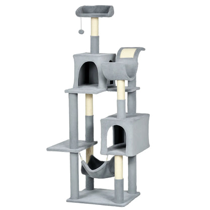 70" Tall Cat Tree, Multi-Level Tower with Hammock, Bed, Condo, Sisal Scratching Posts, Bluish Grey Cat Towers at Gallery Canada