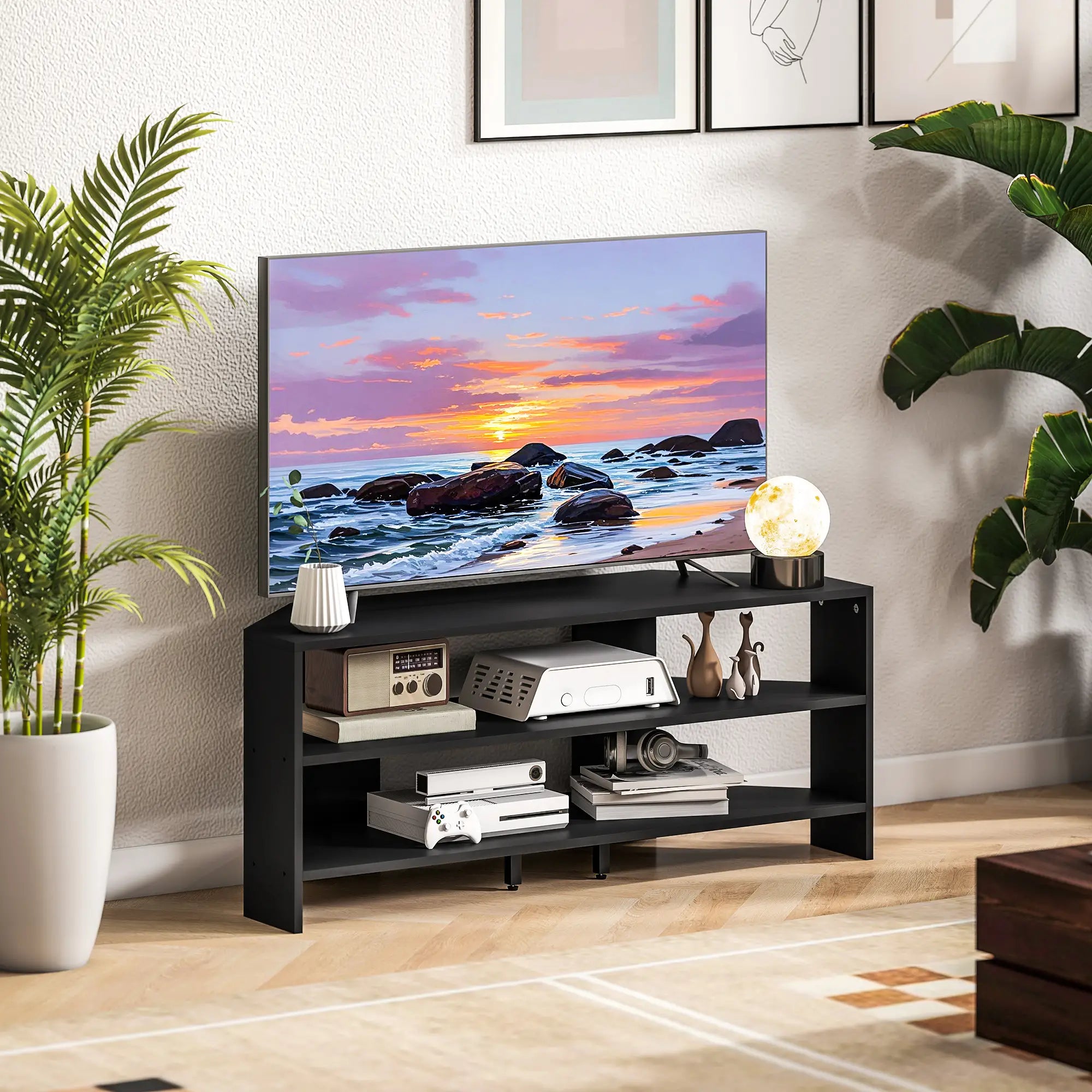 Corner TV Stand, 47 Inch, Modern Table With 2 Shelves, Black TV Stands at Gallery Canada
