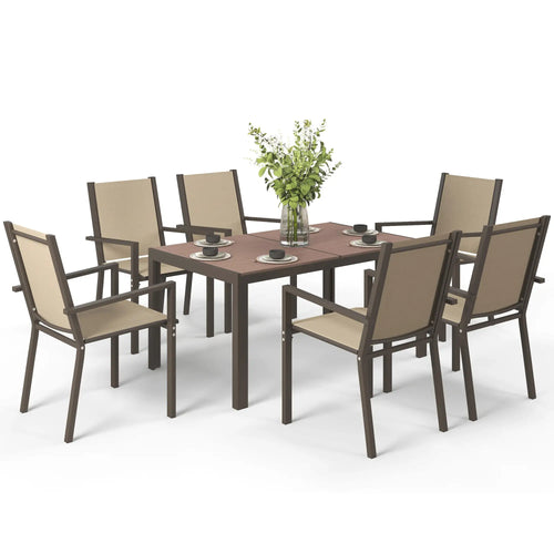 7-Piece Outdoor Dining Set With Rectangular Table & 6 Stackable Chairs