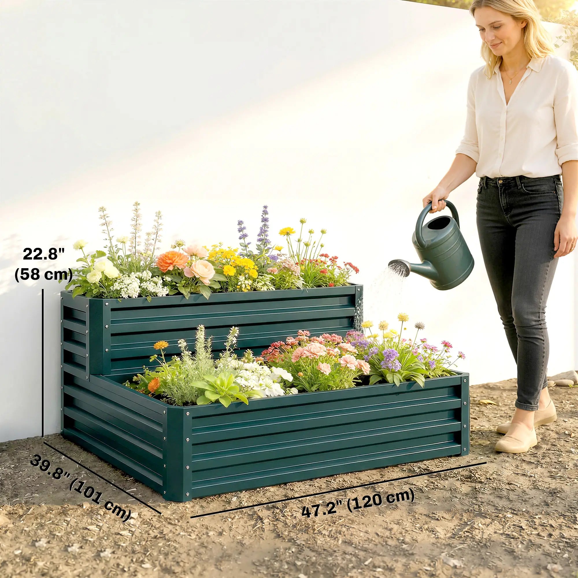 2 Tier Galvanized Raised Garden Bed, Steel Planter Box, 47