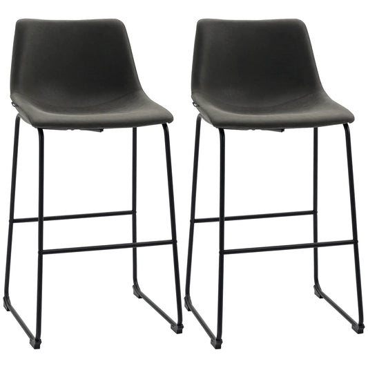 Vintage PU Leather Bar Stools, Set of 2, With Footrest, Dark Grey Bar Stools Dark Grey at Gallery Canada