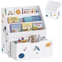 Bibliothèque pour enfants à 3 niveaux, tiroir mobile, de 3 à 8 ans, blanc