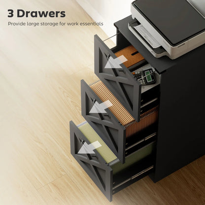3 Drawer File Cabinet, Vertical Farmhouse, Letter/A4 Size, Black