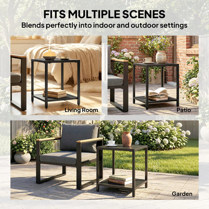 Outdoor Coffee Table, 2-Tier With Storage Shelf, Adjustable Feet, Black Patio Side Tables at Gallery Canada