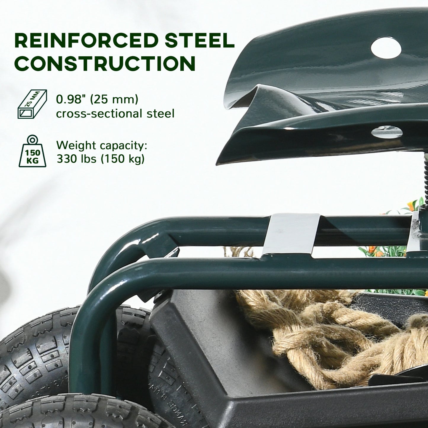 Garden Cart with 360° Swivel Seat, Tool Tray, Adjustable Height Garden Accessories at Gallery Canada