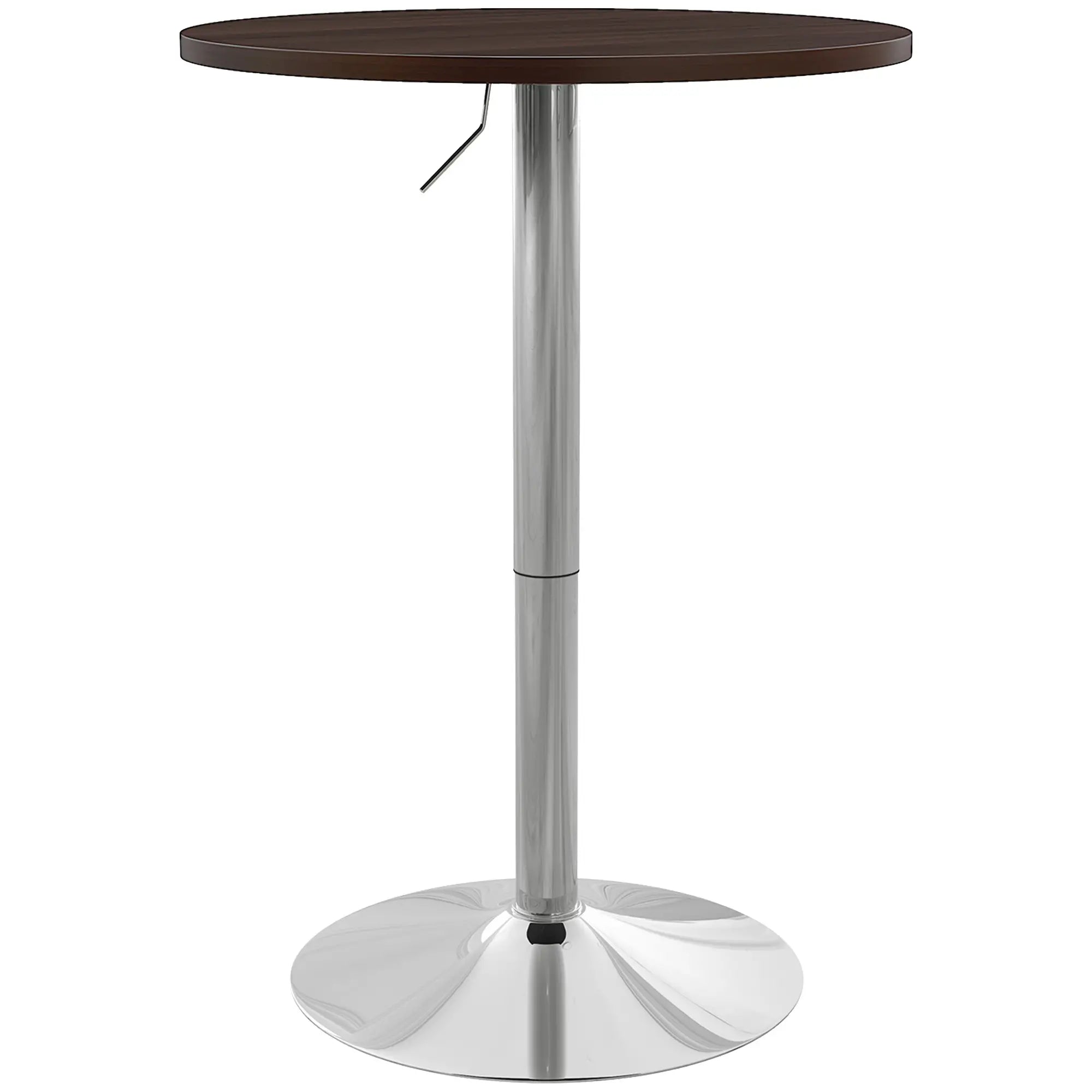 Adjustable Round High Top Bar Table, Swivel Top, Steel Base, Walnut Bar Tables & Dining Tables Walnut at Gallery Canada