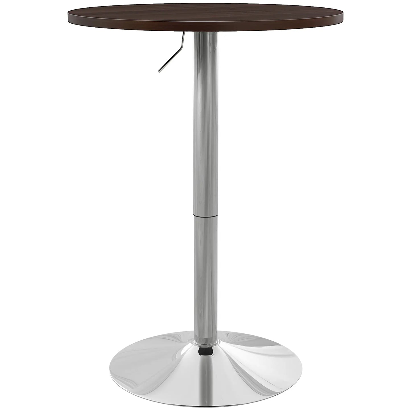 Adjustable Round High Top Bar Table, Swivel Top, Steel Base, Walnut Bar Tables & Dining Tables Walnut at Gallery Canada