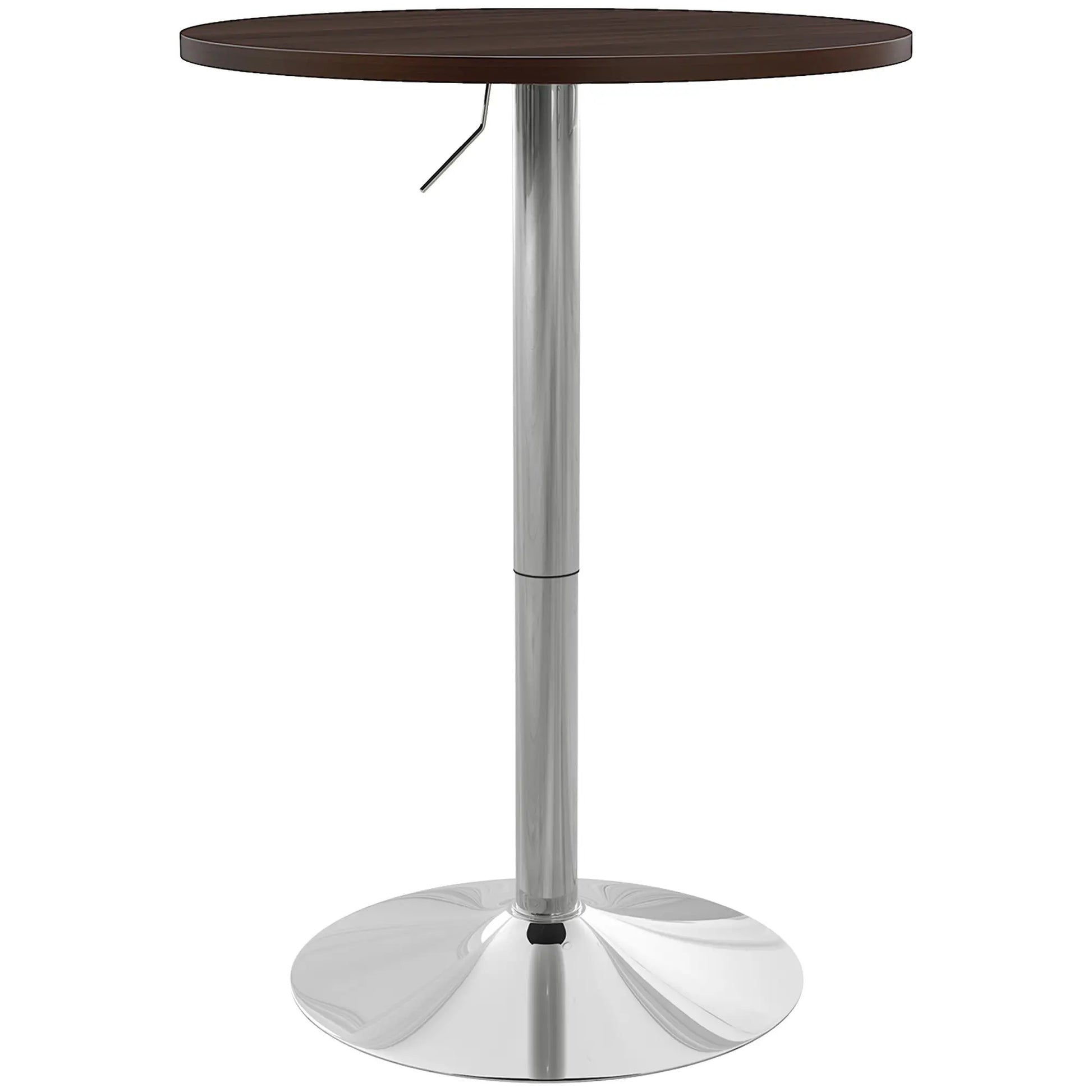 Adjustable Round High Top Bar Table, Swivel Top, Steel Base, Walnut Bar Tables & Dining Tables Walnut at Gallery Canada