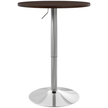 Adjustable Round High Top Bar Table, Swivel Top, Steel Base, Walnut Bar Tables & Dining Tables Walnut at Gallery Canada