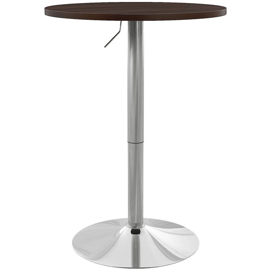 Adjustable Round High Top Bar Table, Swivel Top, Steel Base, Walnut Bar Tables & Dining Tables Walnut at Gallery Canada
