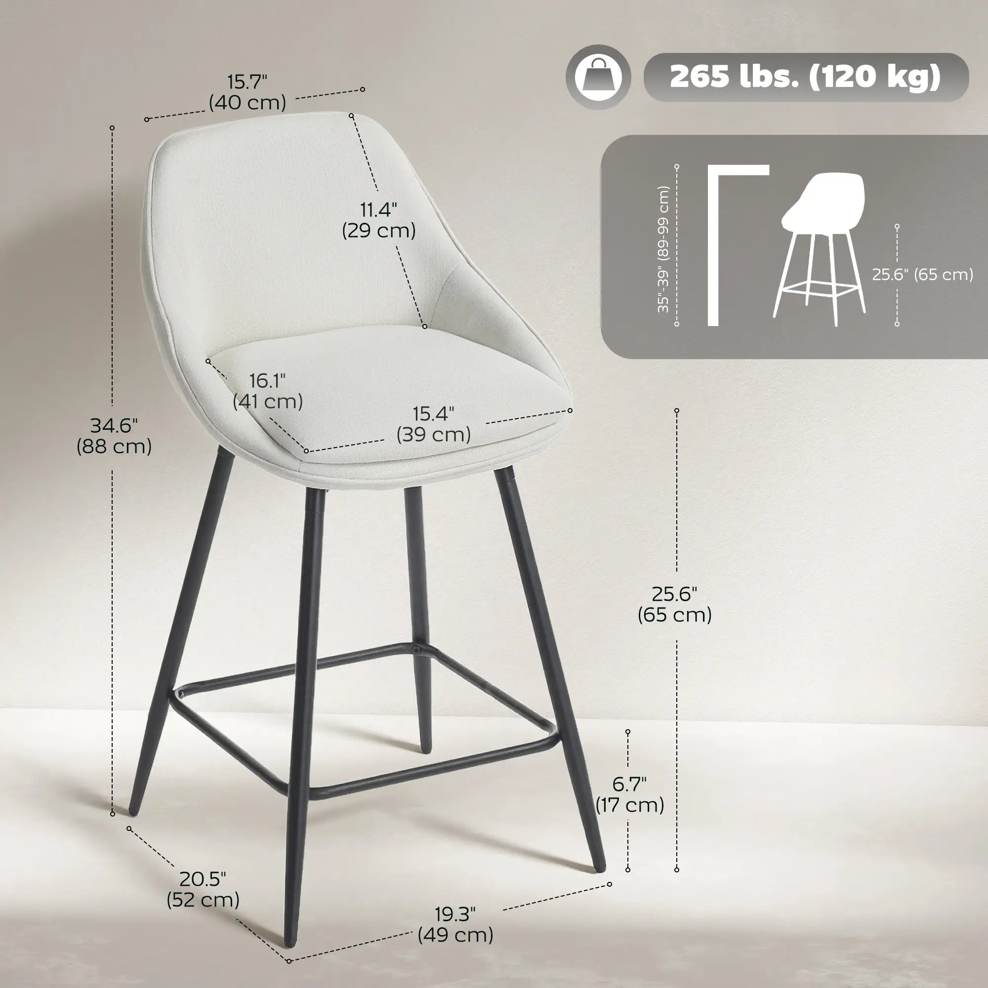 26 Inch Counter Height Barstools Set of 2, Upholstered Swivel, Cream White Bar Stools at Gallery Canada