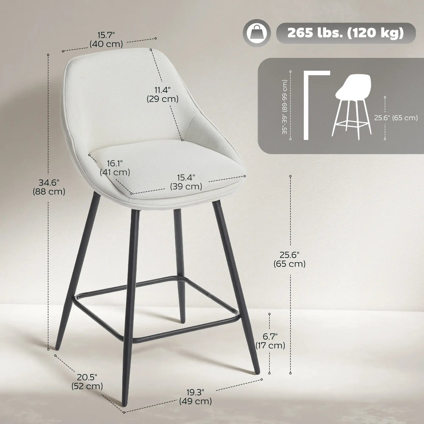 26 Inch Counter Height Barstools Set of 2, Upholstered Swivel, Cream White Bar Stools at Gallery Canada