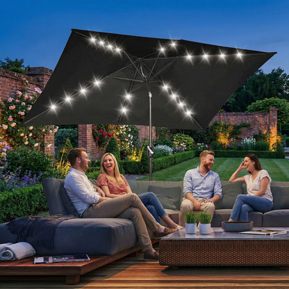 6.5x10ft Rectangle Tilt Patio Umbrella With LEDs, Black Sun Umbrellas at Gallery Canada