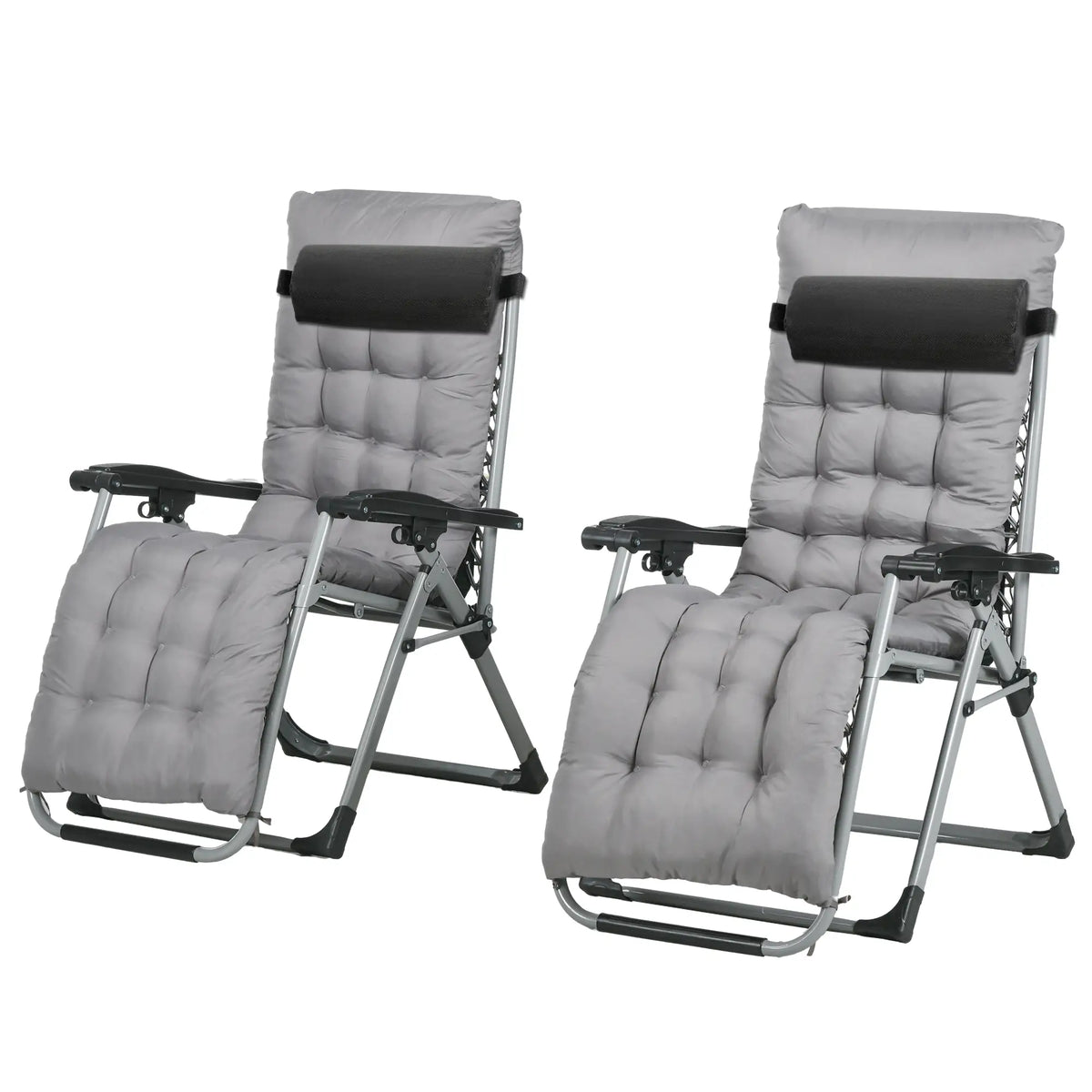 Folding Garden Chairs, Set of 2, Reclining Zero Gravity, Dark Grey