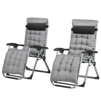 Folding Garden Chairs, Set of 2, Reclining Zero Gravity, Dark Grey