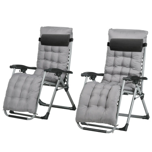 Folding Garden Chairs, Set of 2, Reclining Zero Gravity, Dark Grey
