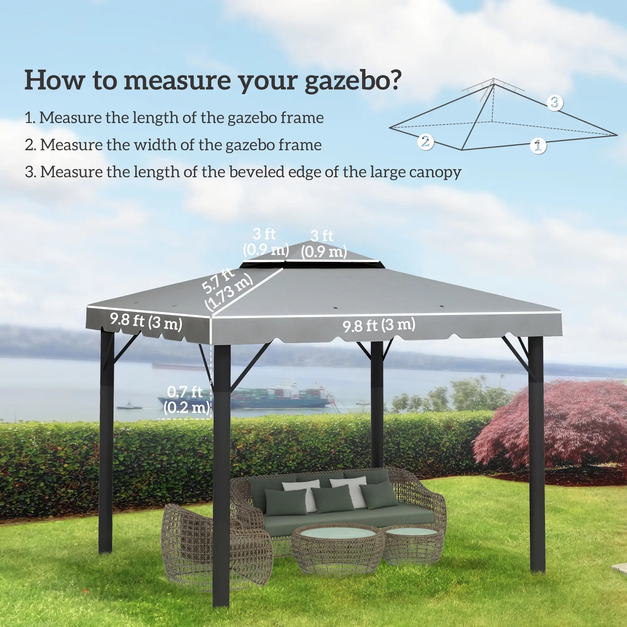 10' x 10' Gazebo Replacement Canopy, Double Vented Roof, Grey Gazebo Canopy Replacement at Gallery Canada