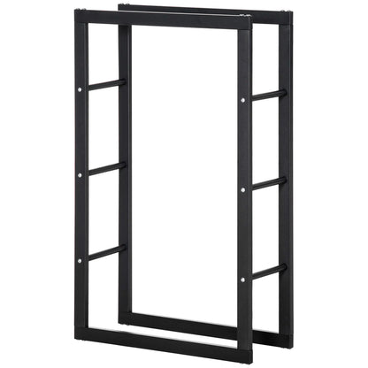 Outdoor Firewood Rack, Log Holder with Handles, 220 lbs. Capacity, 23.6" x 9.8" x 39.4", Black Firewood Racks at Gallery Canada